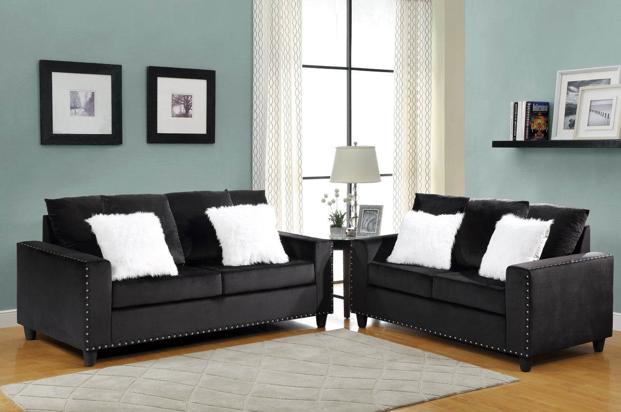 SH3189BLK-2 LOVE SEAT W/BLACK VELVET W/2 PILLOW - Luna Furniture