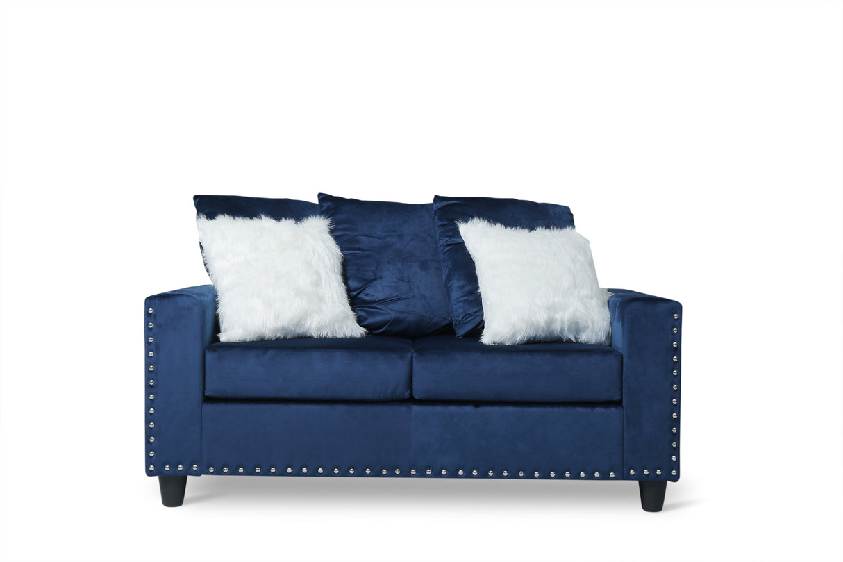 SH3189BLU-2 LOVE SEAT W/BLUE VELVET W/2 PILLOW - Luna Furniture