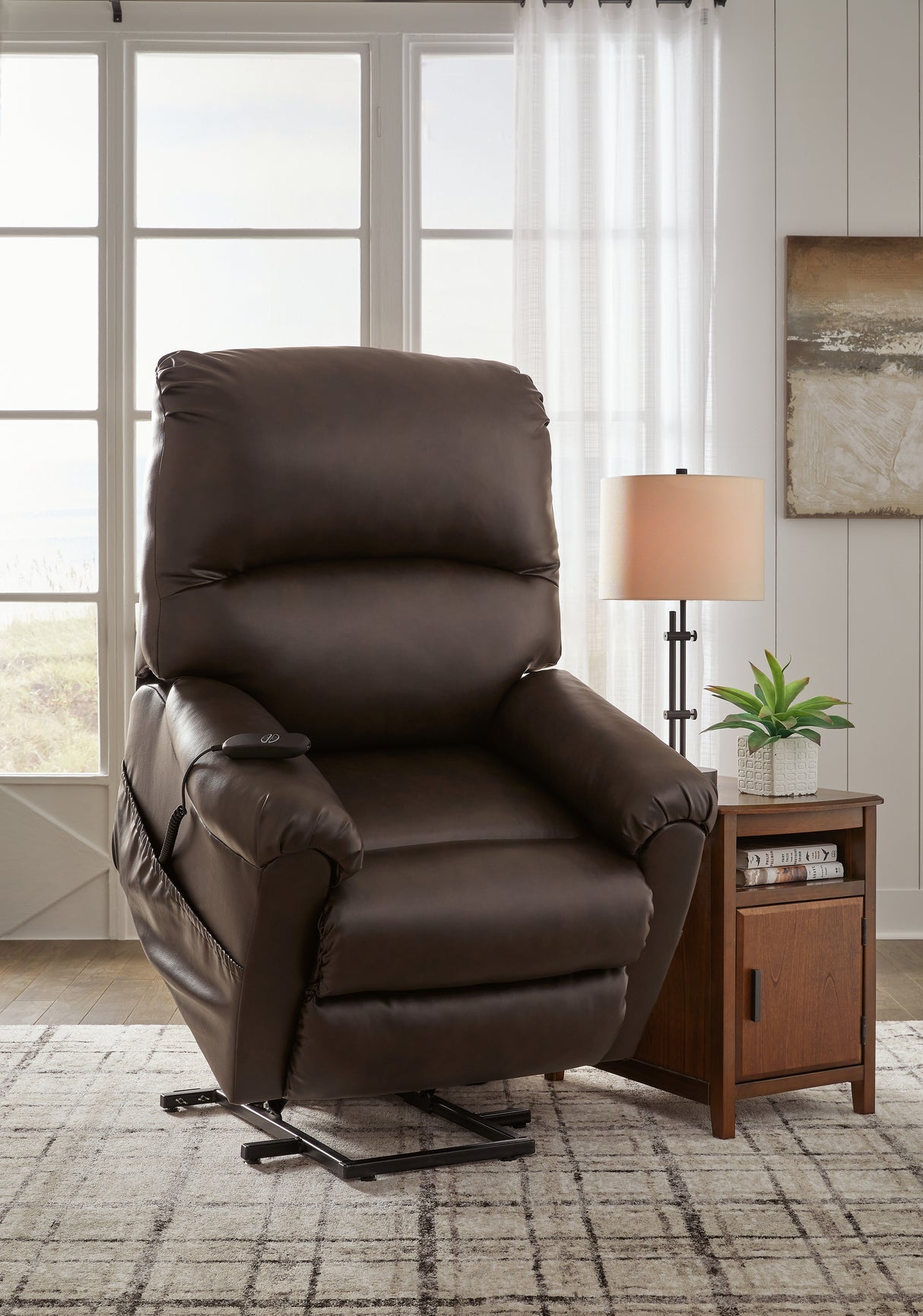 Shadowboxer Chocolate Power Lift Recliner from Ashley - Luna Furniture