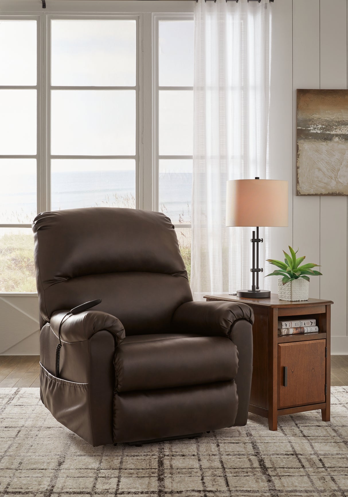 Shadowboxer Chocolate Power Lift Recliner from Ashley - Luna Furniture