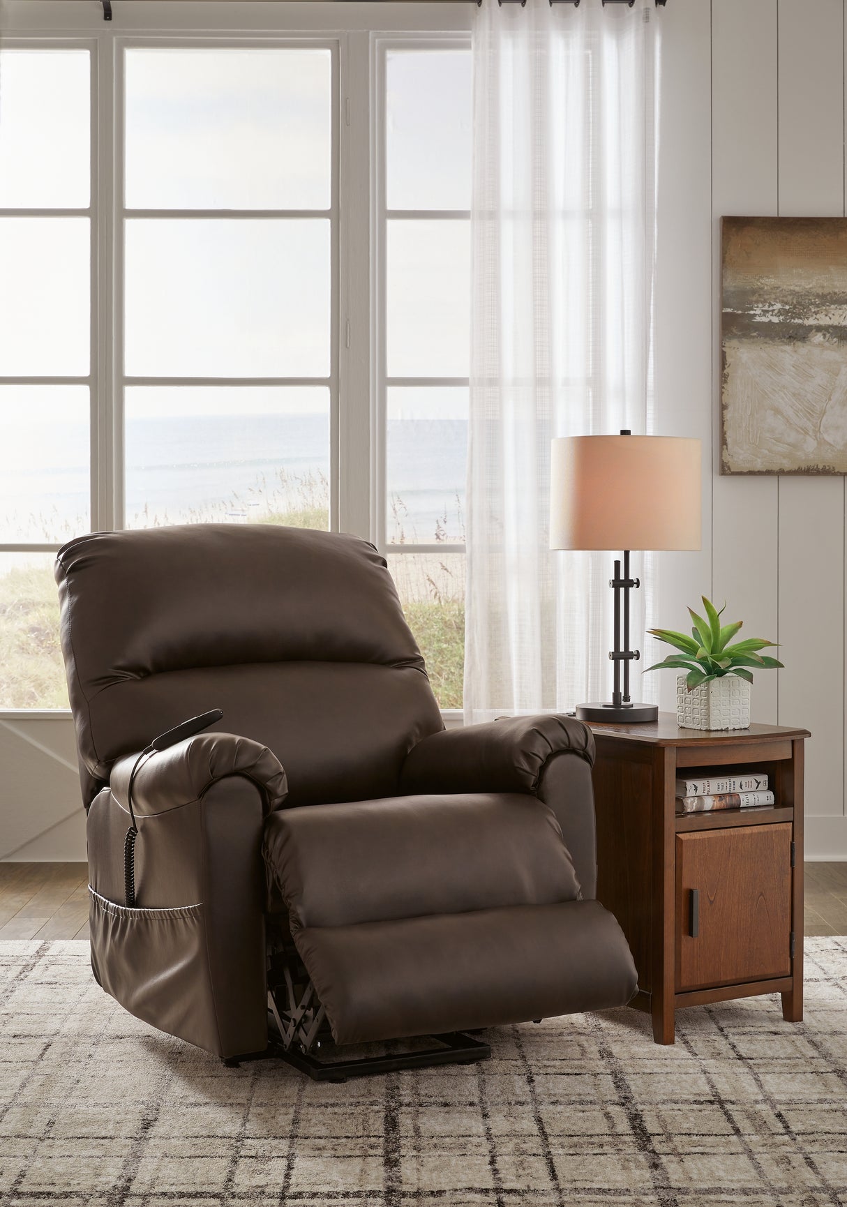 Shadowboxer Chocolate Power Lift Recliner from Ashley - Luna Furniture