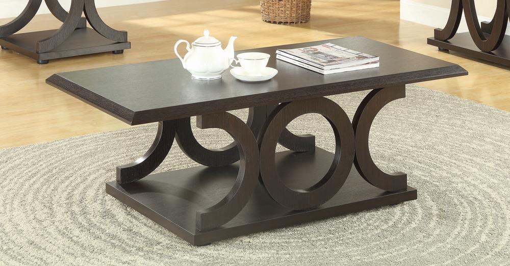 Shelly Cappuccino C-Shaped Base Coffee Table from Coaster - Luna Furniture