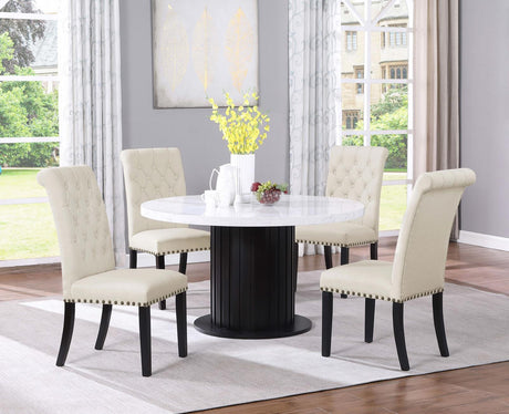 Sherry 5-Piece Round Dining Set with Beige Fabric Chairs - 115490-S5 - Luna Furniture