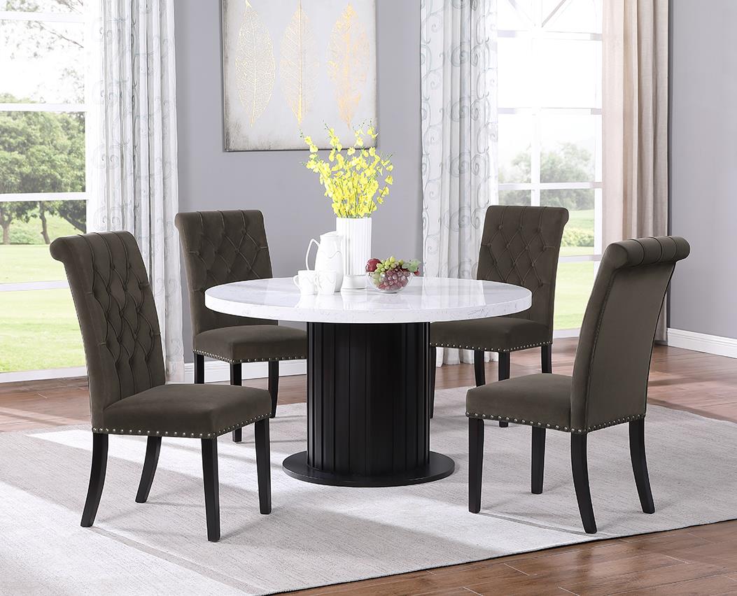Sherry 5-piece Round Dining Set with Brown Velvet Chairs - 115490-S5BV - Luna Furniture