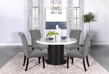 Sherry 5-piece Round Dining Set with Grey Fabric Chairs - 115490-S5G - Luna Furniture