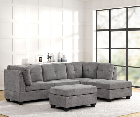 Sienna - Gray Sectional + Ottoman Set - Sienna Gray - Luna Furniture