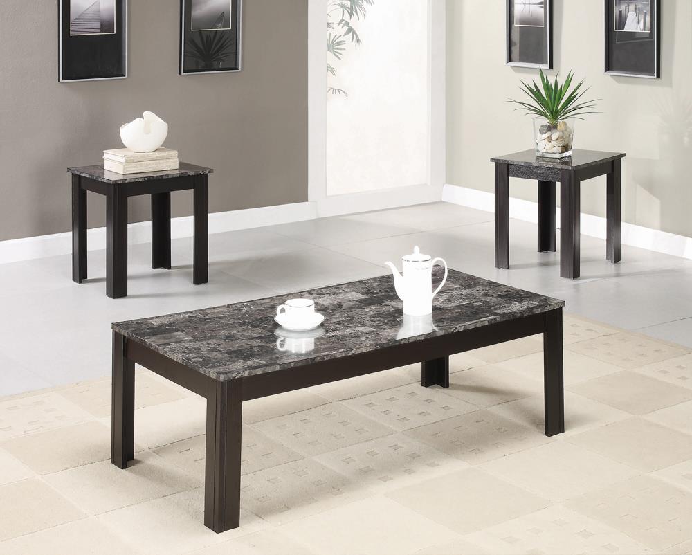 Silas 3-Piece Faux-marble Top Occasional Table Set Black from Coaster - Luna Furniture