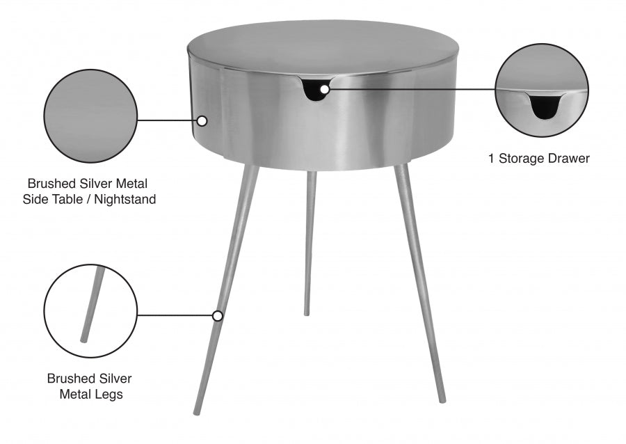 Bali Silver Side Table | Nightstand from Meridian - Luna Furniture