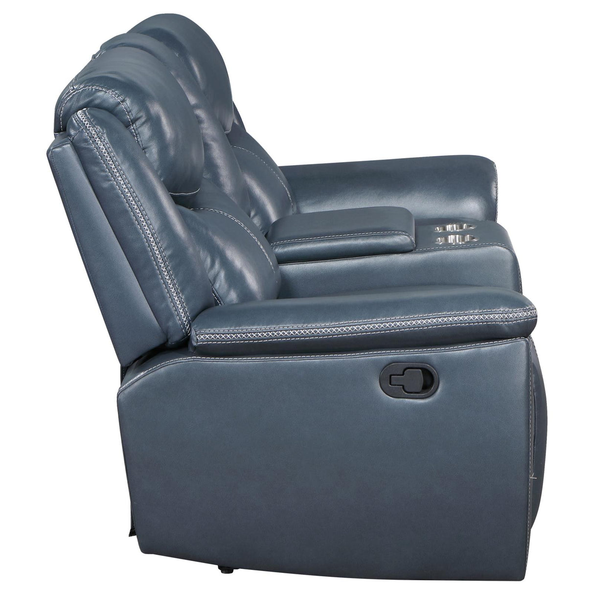 Sloane Upholstered Motion Reclining Loveseat with Console Blue from Coaster - Luna Furniture