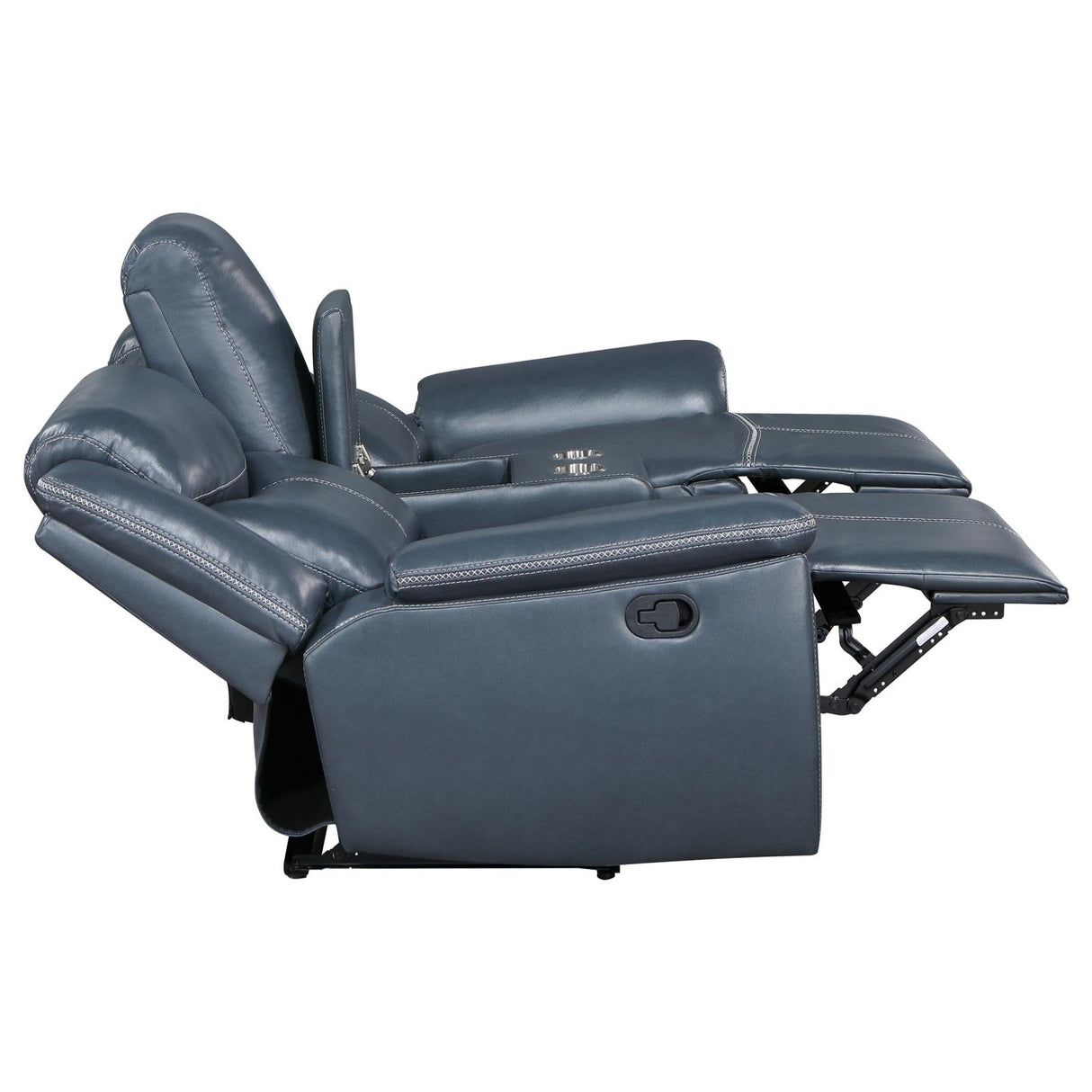 Sloane Upholstered Motion Reclining Loveseat with Console Blue from Coaster - Luna Furniture