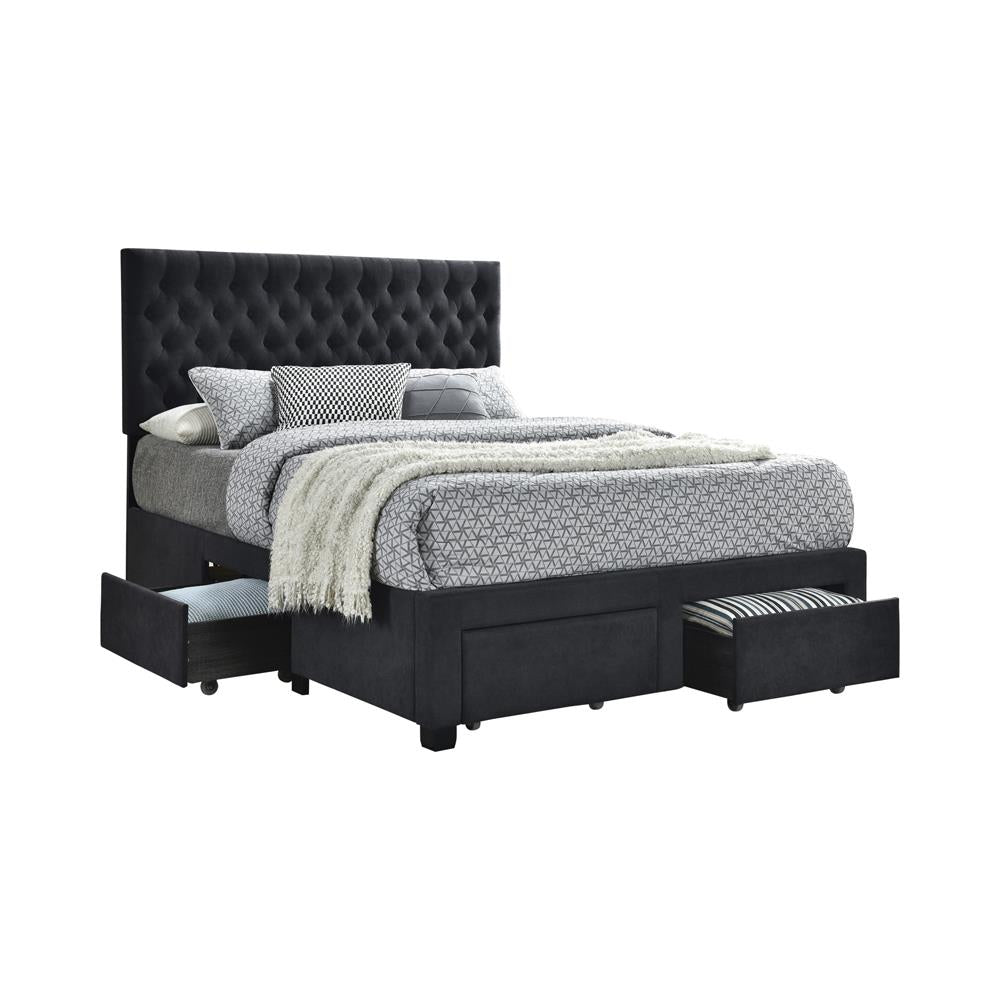 Soledad Eastern King 4-Drawer Button Tufted Storage Bed Charcoal from Coaster - Luna Furniture