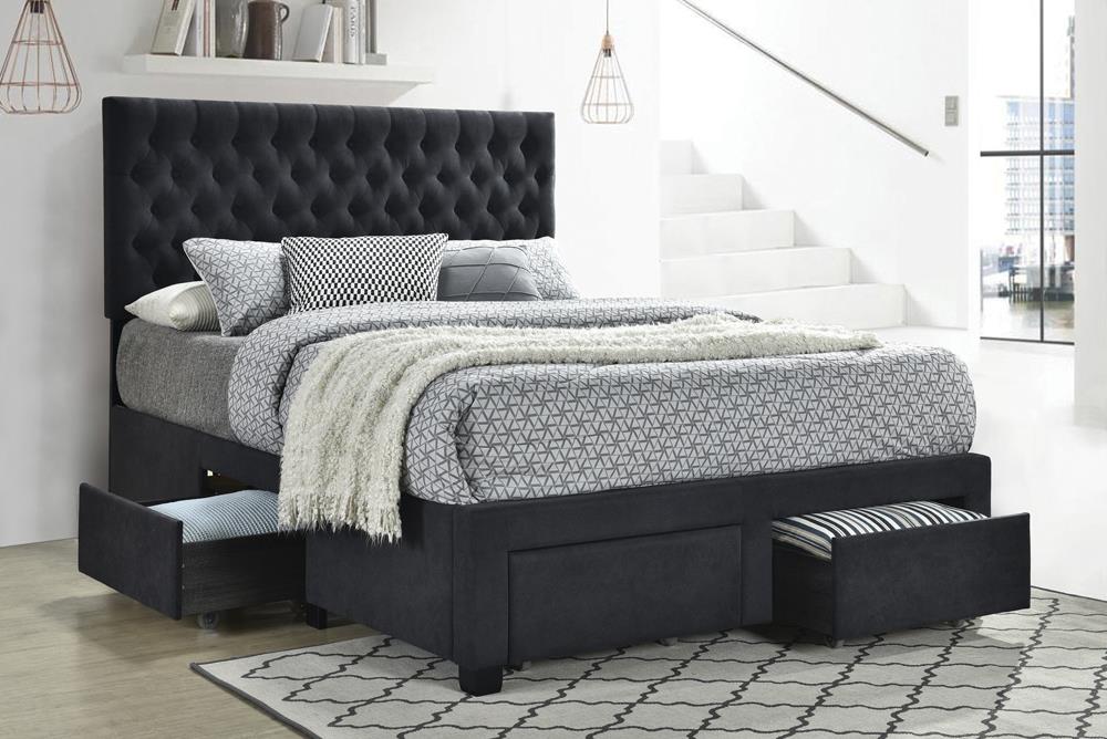 Soledad Eastern King 4-Drawer Button Tufted Storage Bed Charcoal from Coaster - Luna Furniture