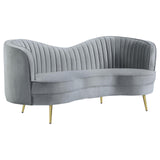 Sophia Upholstered Loveseat with Camel Back Grey and Gold - 506865 - Luna Furniture