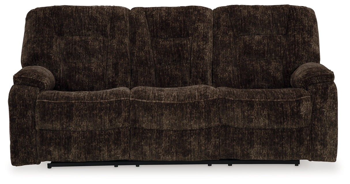 Soundwave Chocolate Reclining Sofa with Drop Down Table - 7450289 - Luna Furniture