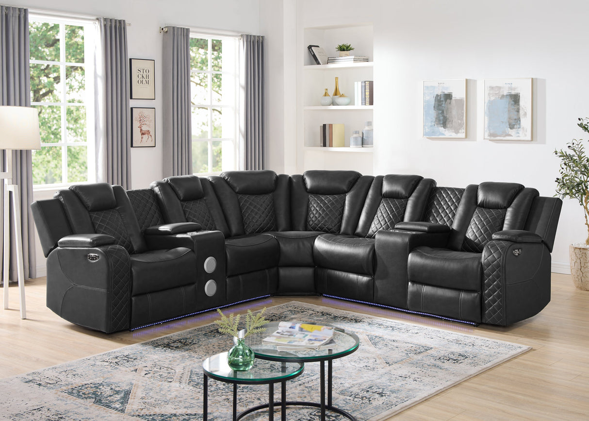 Spaceship Black Power Reclining Sectional - Spaceship Black - Luna Furniture