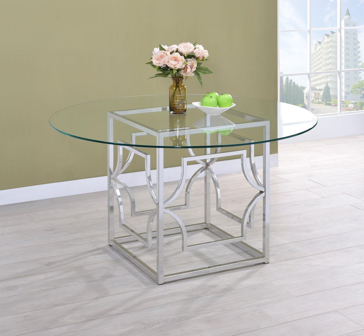 Starlight Round Glass Top Dining Table Clear and Chrome from Coaster - Luna Furniture