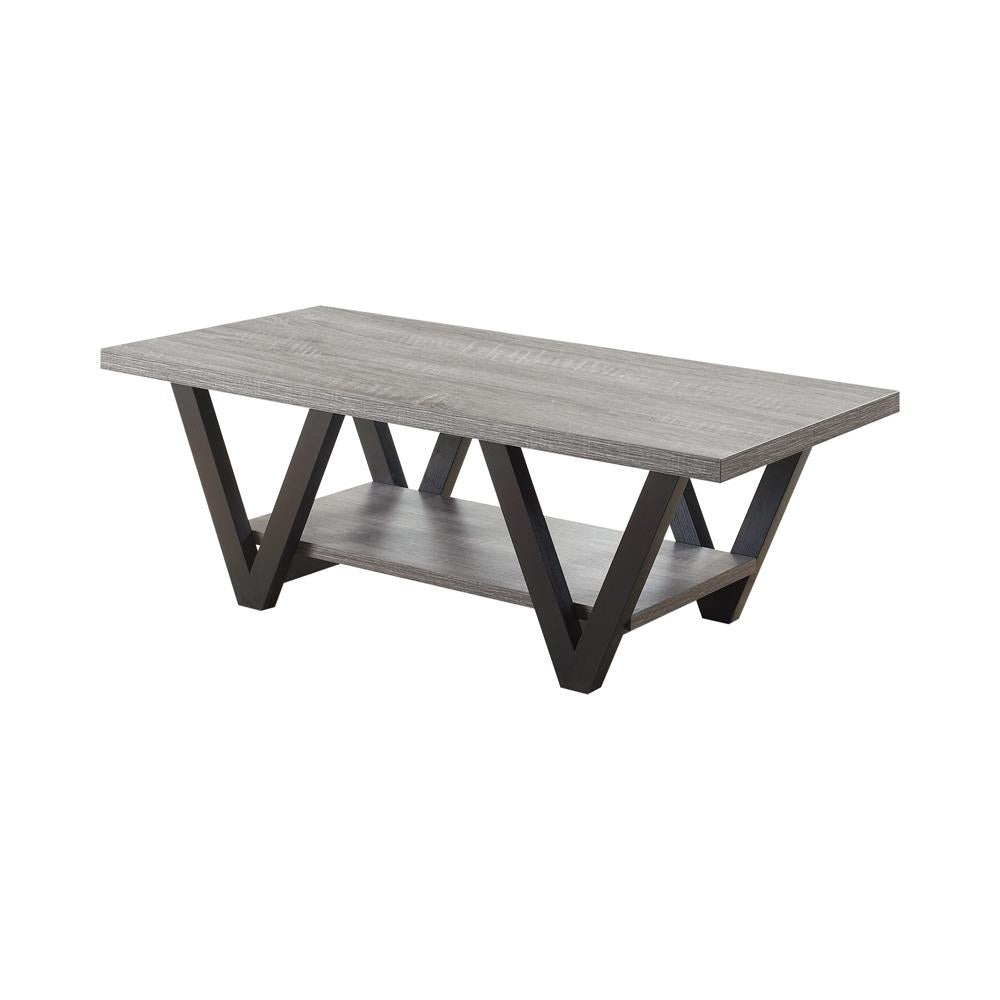 Stevens Black/Antique Gray V-Shaped Coffee Table from Coaster - Luna Furniture