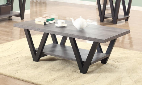 Stevens Black/Antique Gray V-Shaped Coffee Table from Coaster - Luna Furniture