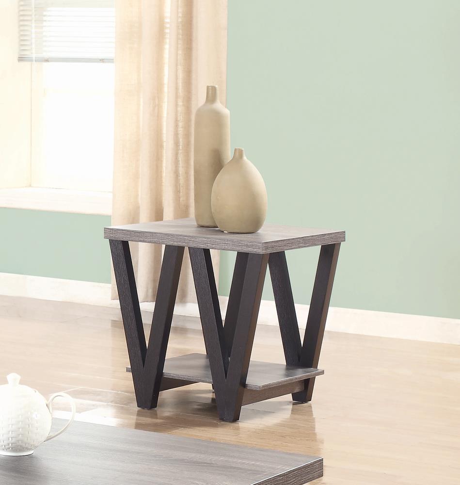 Stevens V-Shaped End Table Black/Antique Gray from Coaster - Luna Furniture