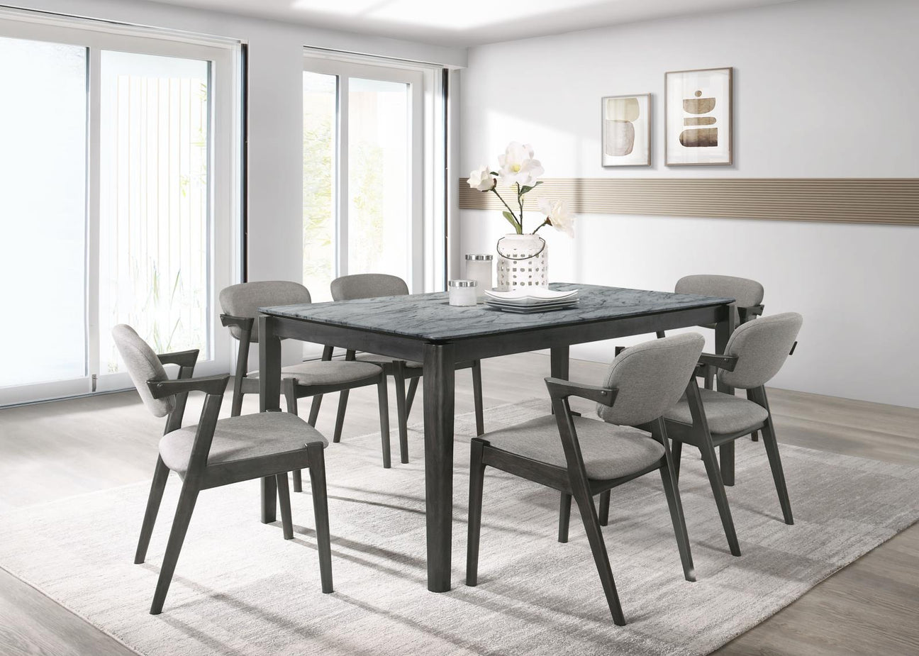 Stevie Grey/Black 7-Piece Rectangular Dining Set from Coaster - Luna Furniture