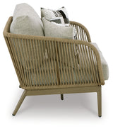 Swiss Valley Beige Outdoor Loveseat with Cushion from Ashley - Luna Furniture