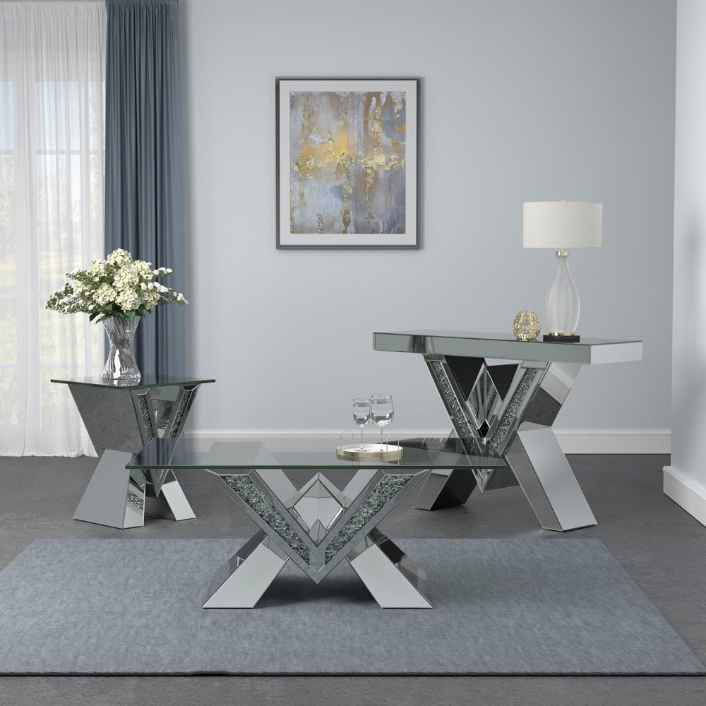 Taffeta V-Shaped End Table with Glass Top Silver from Coaster - Luna Furniture