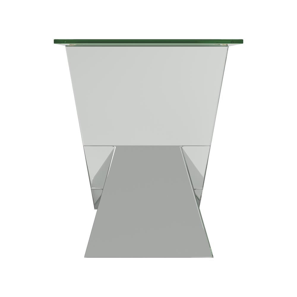 Taffeta V-Shaped End Table with Glass Top Silver from Coaster - Luna Furniture