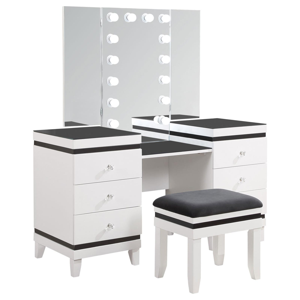 Talei 6-drawer Vanity Set with Hollywood Lighting Black and White from Coaster - Luna Furniture