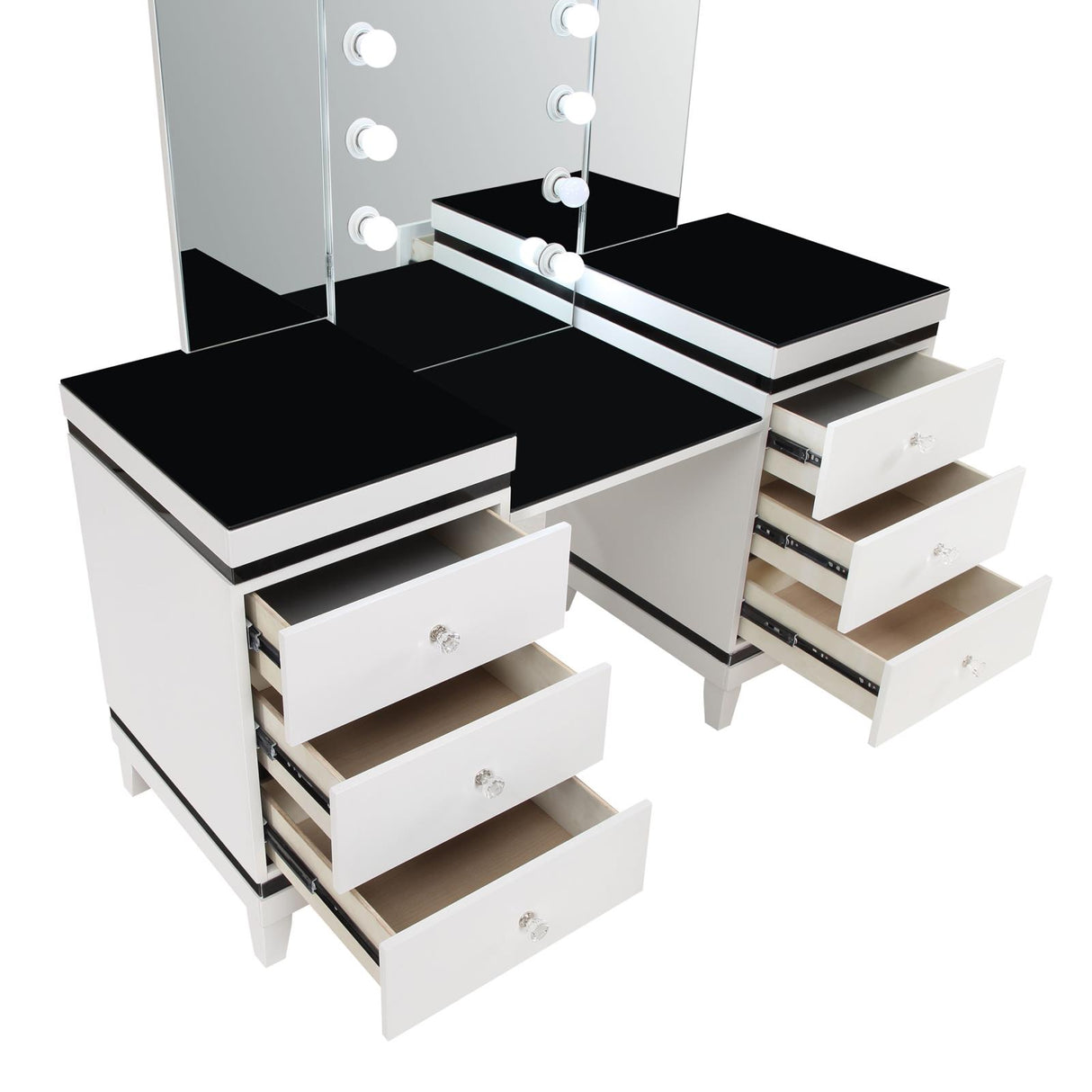 Talei 6-drawer Vanity Set with Hollywood Lighting Black and White from Coaster - Luna Furniture