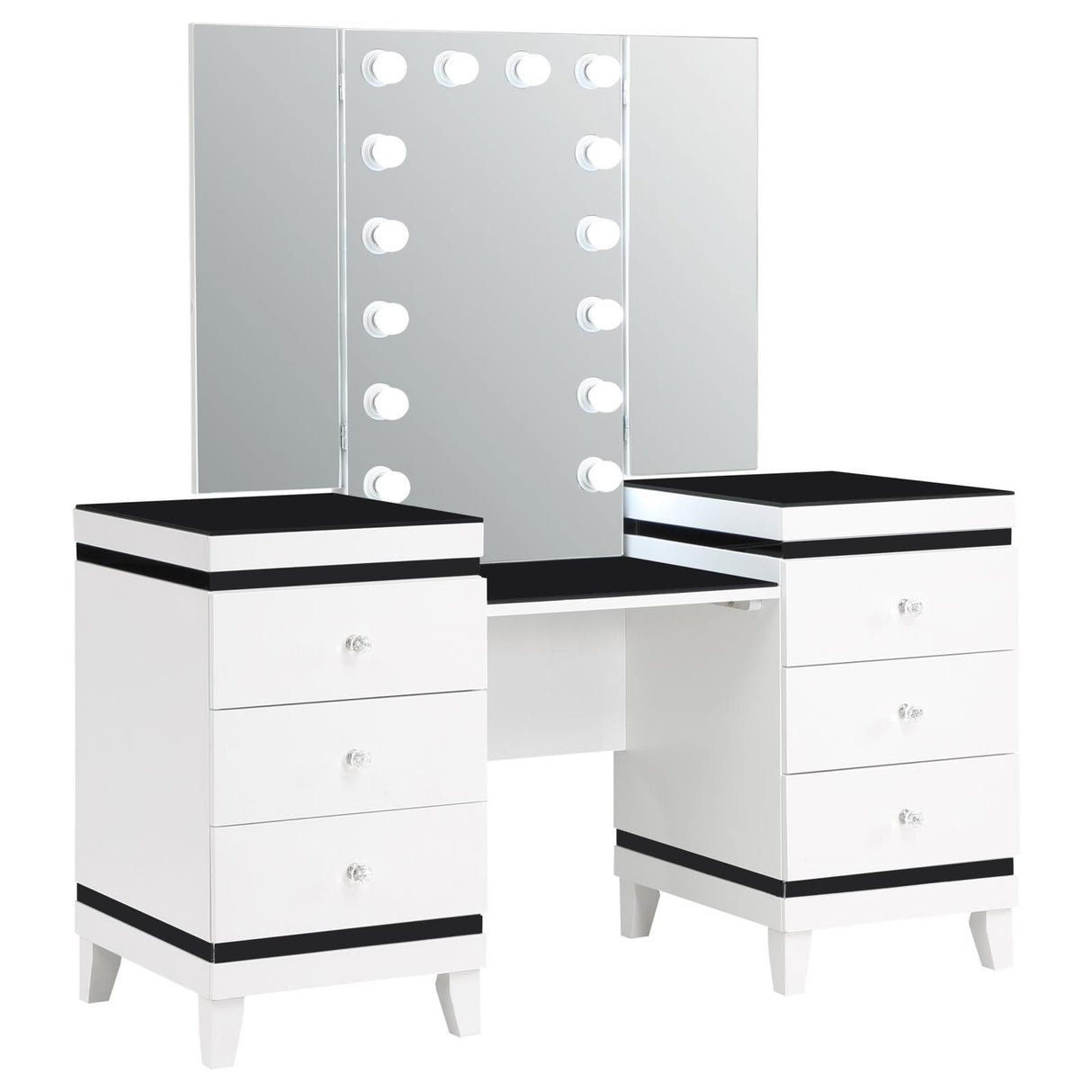 Talei 6-drawer Vanity Set with Hollywood Lighting Black and White from Coaster - Luna Furniture