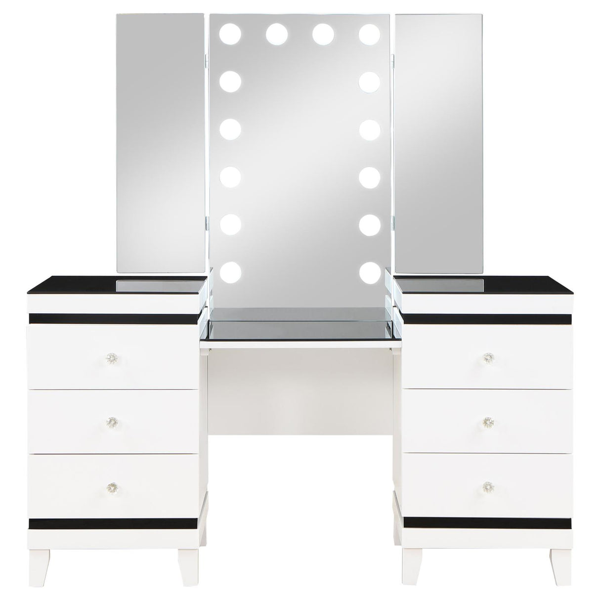 Talei 6-drawer Vanity Set with Hollywood Lighting Black and White from Coaster - Luna Furniture