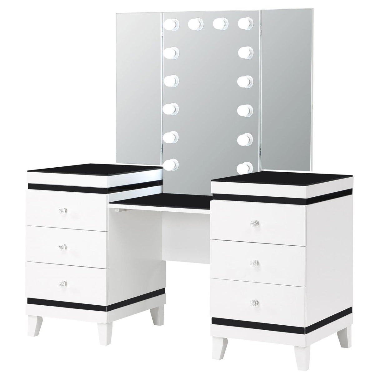 Talei 6-drawer Vanity Set with Hollywood Lighting Black and White from Coaster - Luna Furniture