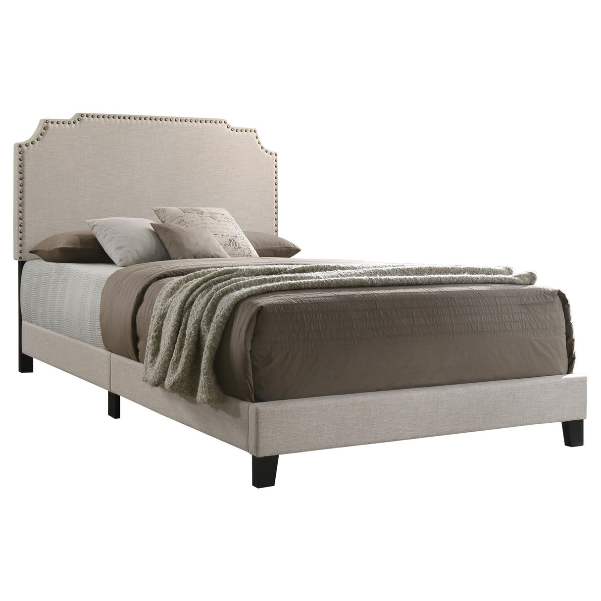 Tamarac Upholstered Nailhead Eastern King Bed Beige from Coaster - Luna Furniture