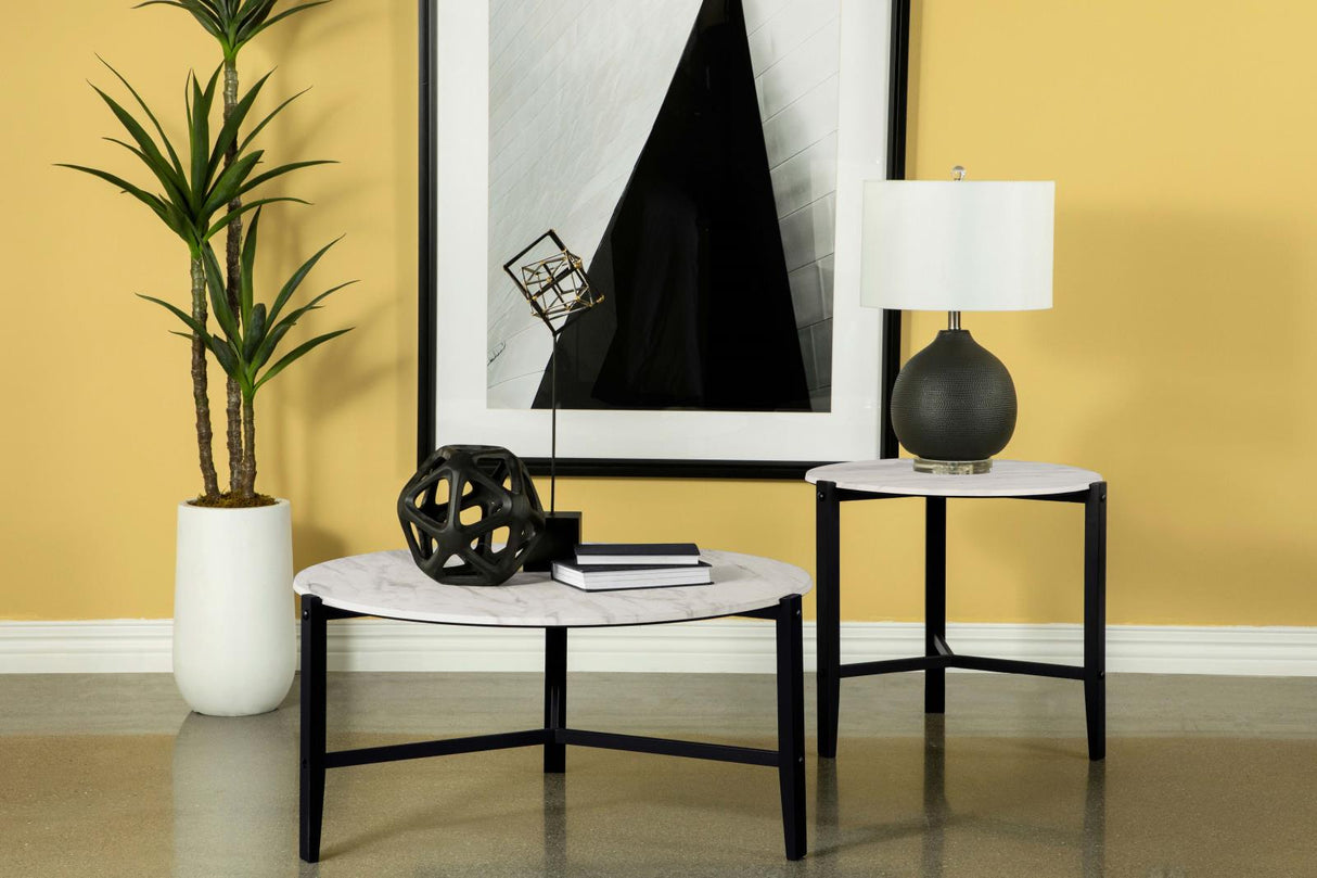 Tandi Round End Table Faux White Marble/Black from Coaster - Luna Furniture