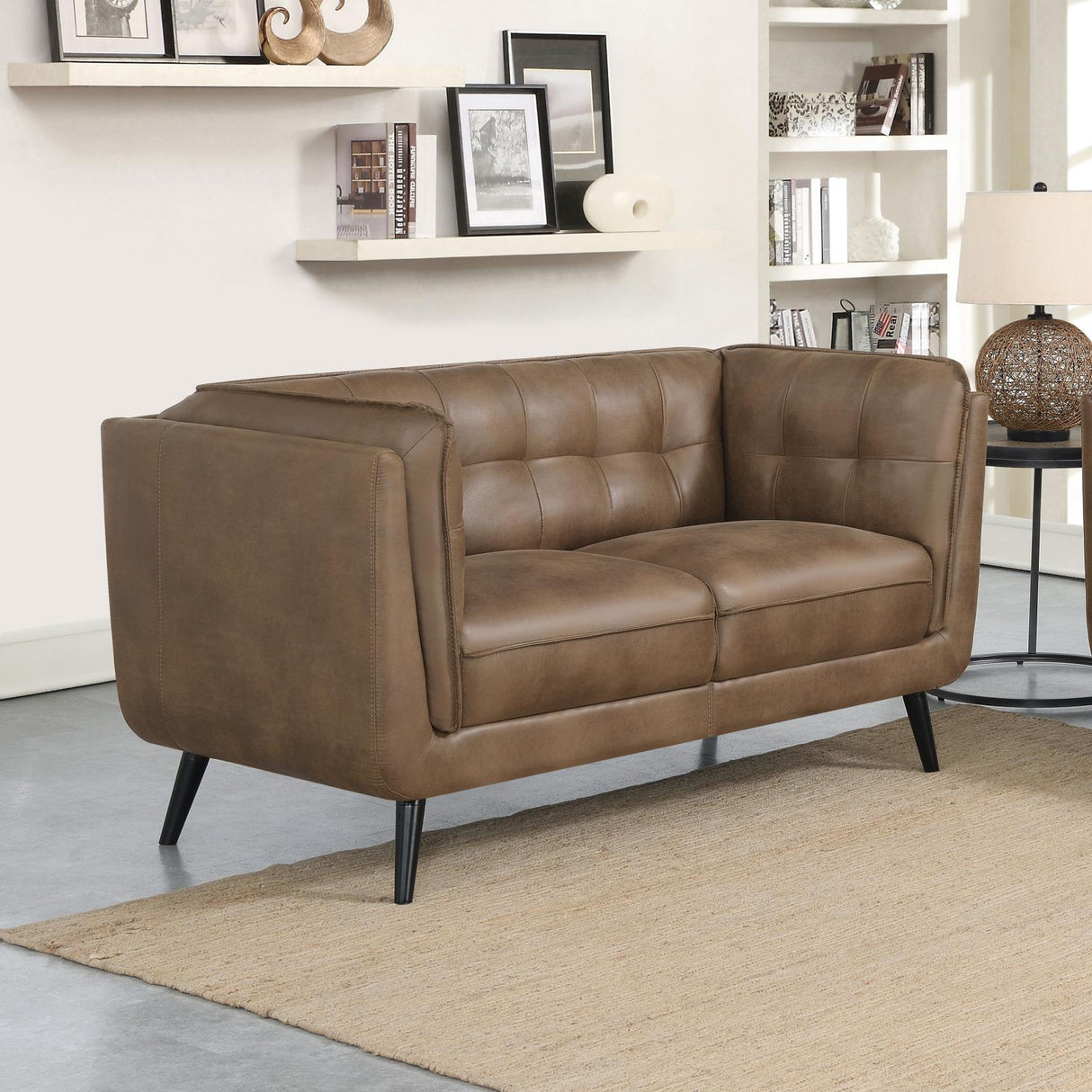 Thatcher Upholstered Button Tufted Loveseat Brown - 509422 - Luna Furniture