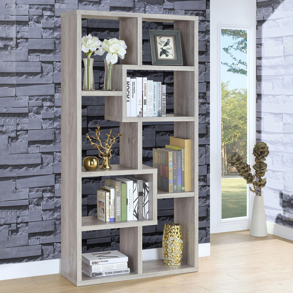 Theo Gray Driftwood 10-Shelf Bookcase from Coaster - Luna Furniture