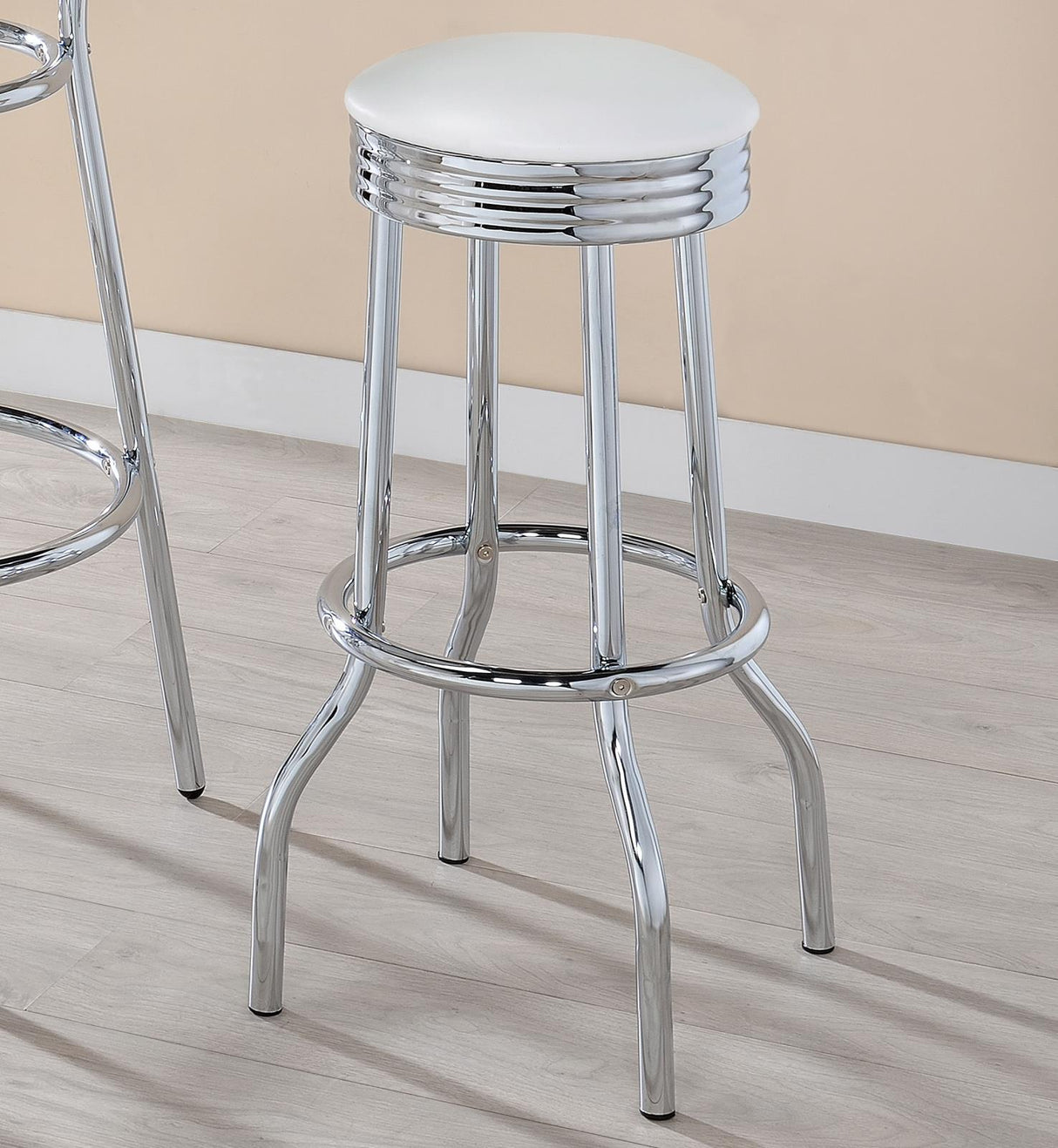 Theodore White/Chrome Upholstered Top Bar Stools, Set of 2 from Coaster - Luna Furniture