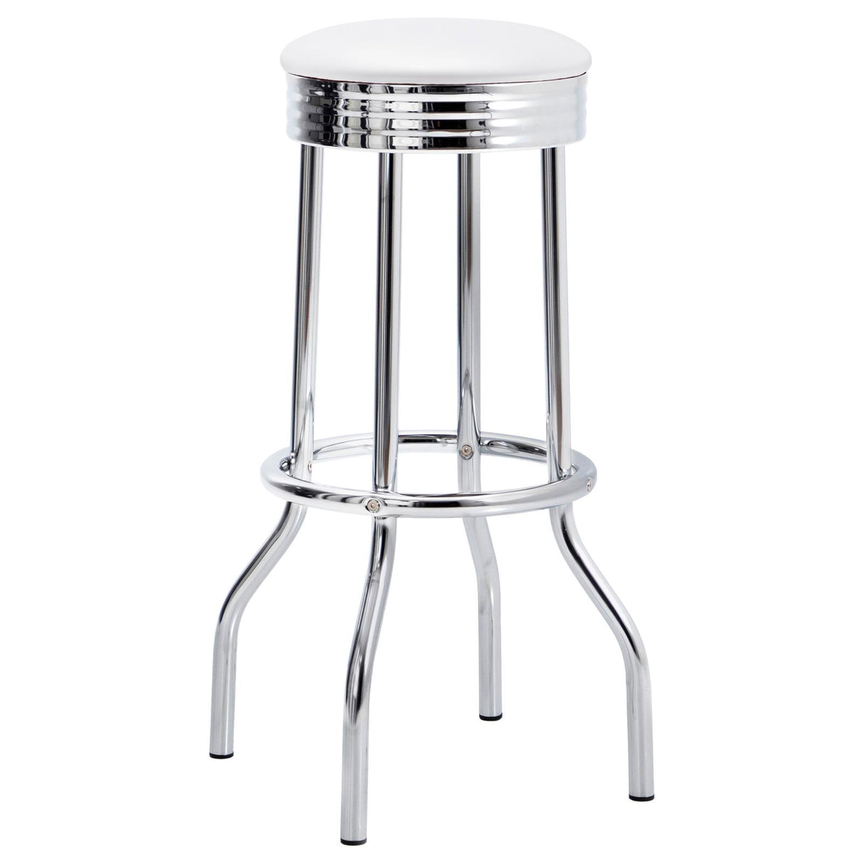 Theodore White/Chrome Upholstered Top Bar Stools, Set of 2 from Coaster - Luna Furniture