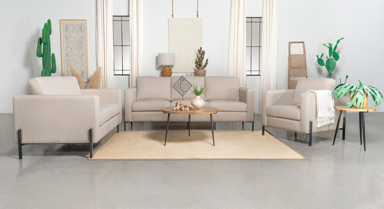 Tilly 3-piece Upholstered Track Arms Sofa Set Oatmeal from Coaster - Luna Furniture