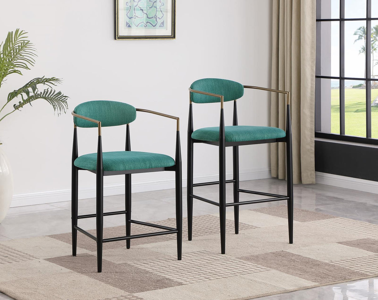 Tina Metal Counter Height Bar Stool with Upholstered Back and Seat Green (Set of 2) from Coaster - Luna Furniture