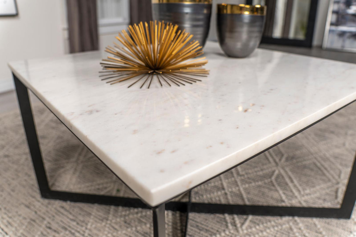 Tobin Square Marble Top Coffee Table White and Black from Coaster - Luna Furniture