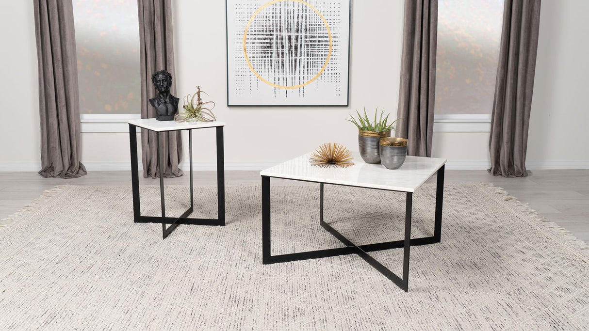 Tobin Square Marble Top Coffee Table White and Black from Coaster - Luna Furniture