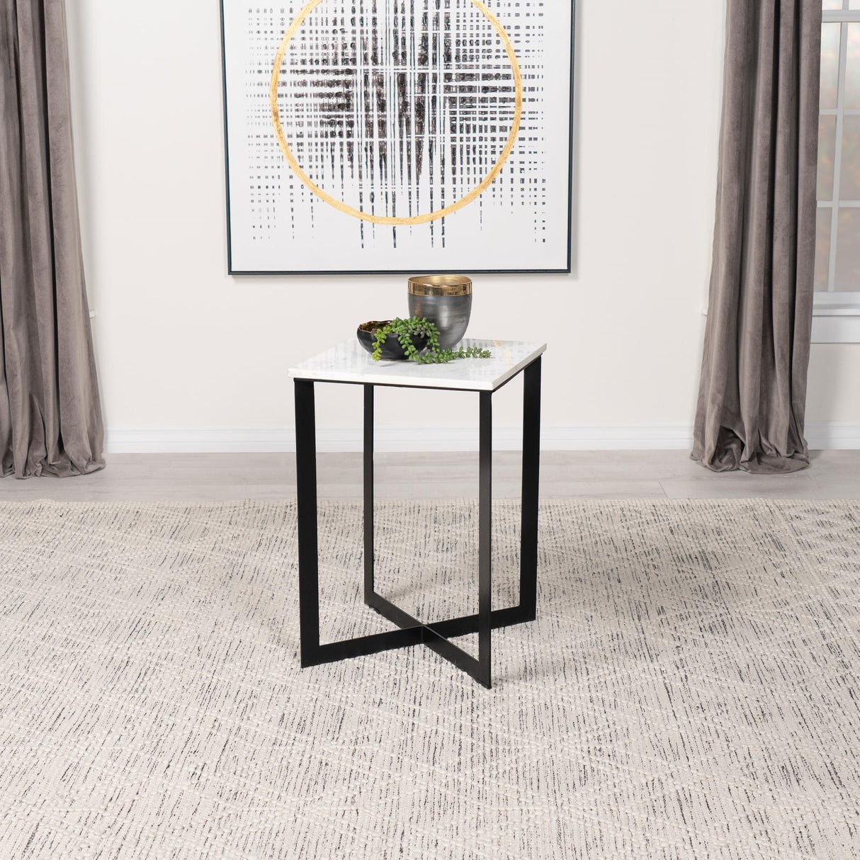 Tobin Square Marble Top End Table White and Black from Coaster - Luna Furniture