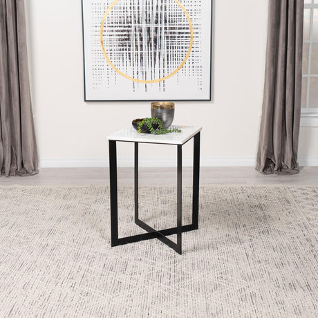 Tobin Square Marble Top End Table White and Black from Coaster - Luna Furniture