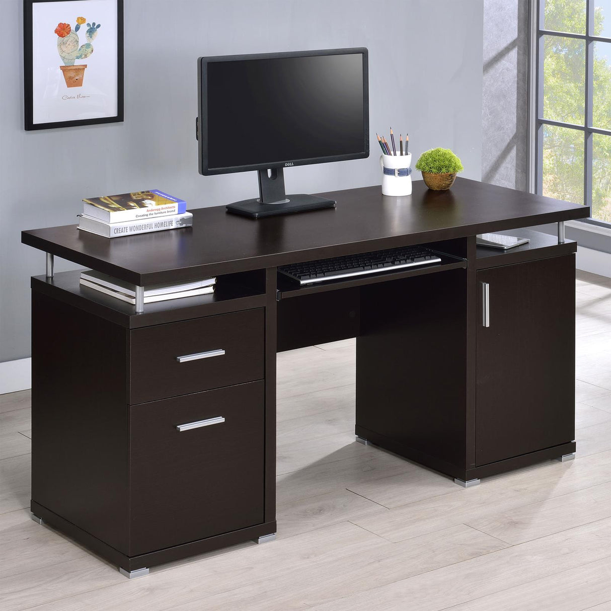 Tracy Cappuccino 2-Drawer Computer Desk from Coaster - Luna Furniture