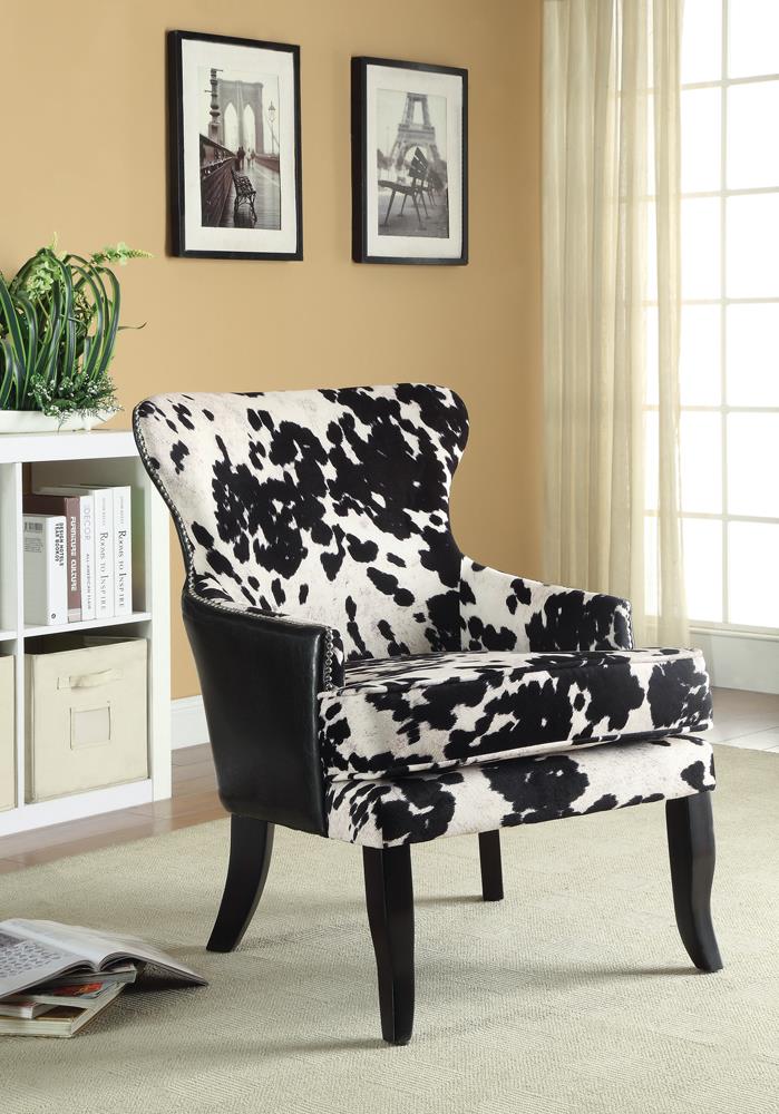 Trea Cowhide Print Accent Chair Black and White - 902169 - Luna Furniture