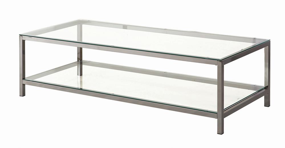 Trini Black Nickel Coffee Table with Glass Shelf from Coaster - Luna Furniture