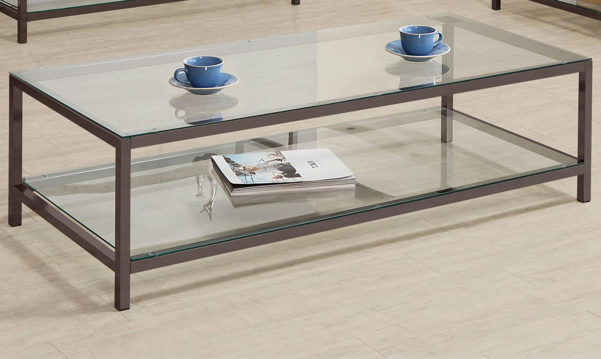 Trini Black Nickel Coffee Table with Glass Shelf from Coaster - Luna Furniture