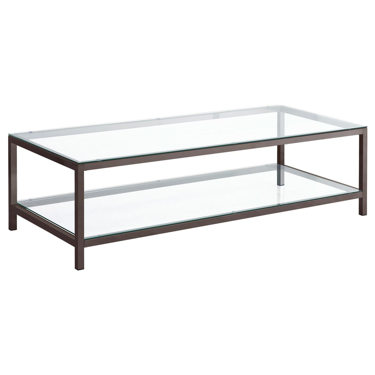 Trini Black Nickel Coffee Table with Glass Shelf from Coaster - Luna Furniture