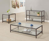 Trini Black Nickel Coffee Table with Glass Shelf from Coaster - Luna Furniture